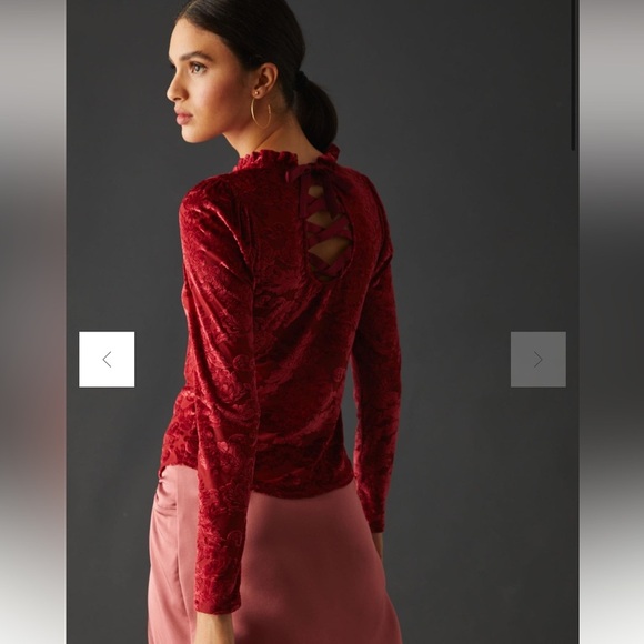 By Anthropologie Sheer Velvet Burnout Top size small - Picture 1 of 14